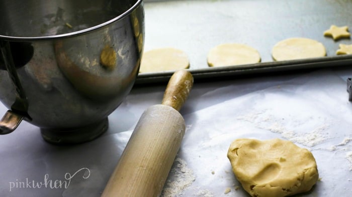 Cookie Dough and rolling pin. 