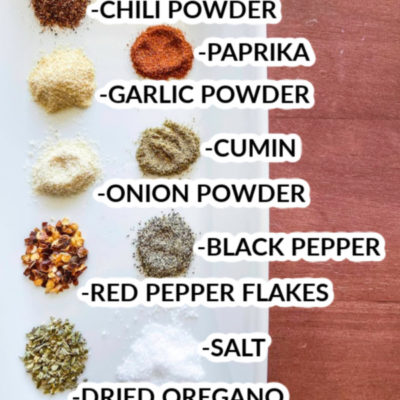 Ingredients needed to make homemade taco seasoning.