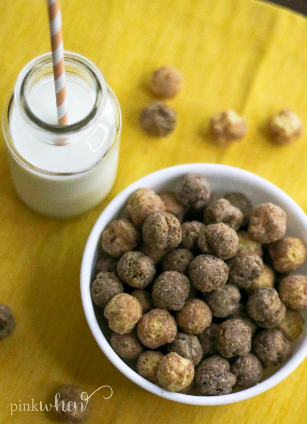 Reese's Puffs Big Puffs cereal in a white bowl. 