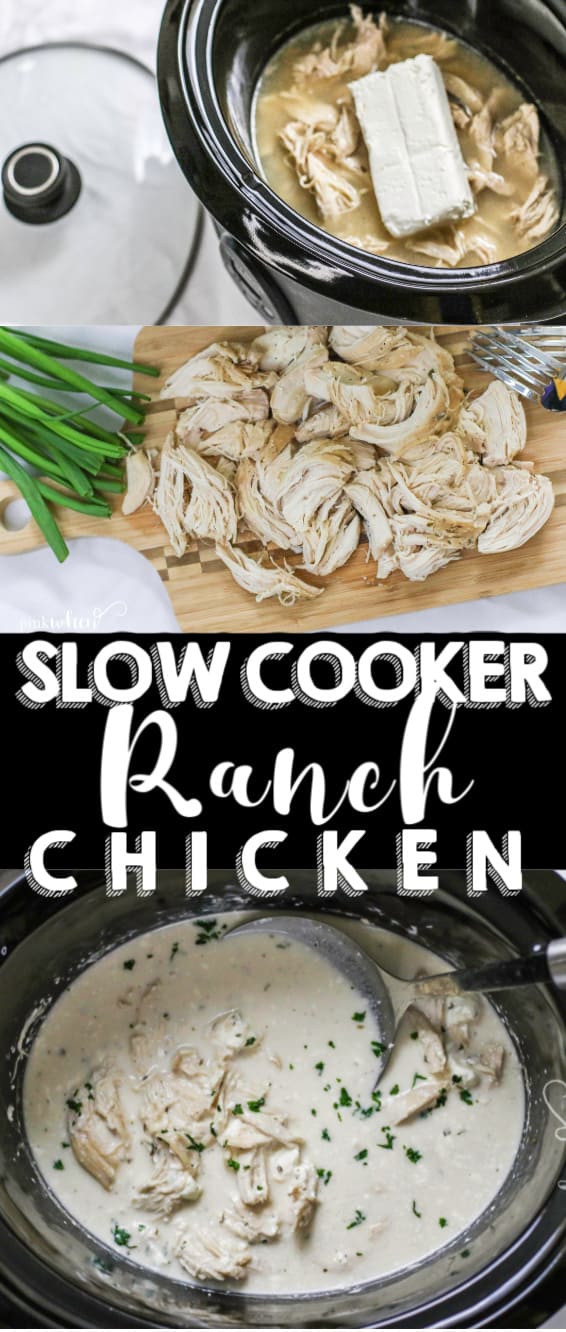 Slow Cooker Ranch Chicken in the Crock Pot is one of my favorite versatile recipes to make. With only a few ingredients, it's a quick dinner prep that can be served so many different ways! #ranchchicken #slowcookerranchchicken #crockpotranchchicken #chickenrecipe #easydinner