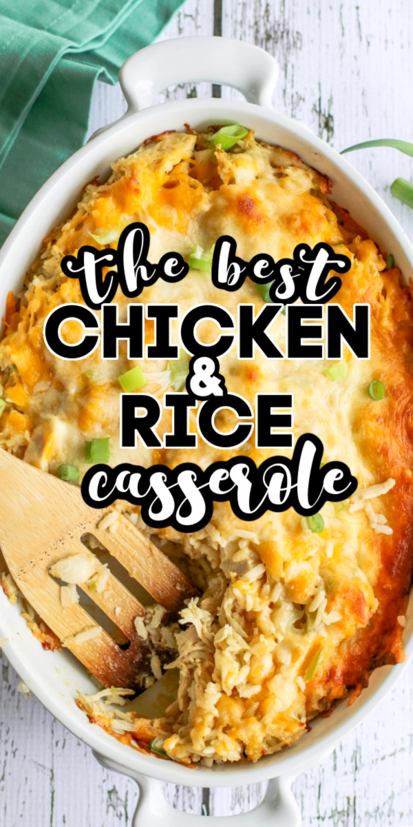 This easy chicken and rice casserole is made with shredded chicken, cheese, rice, vegetables, and the perfect blend of seasonings for the easiest that will please the whole family.