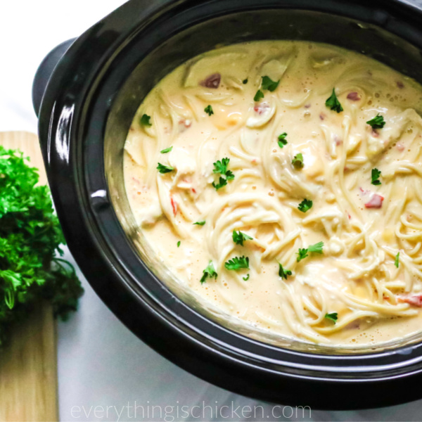 Crock pot Chicken Spaghetti ready to serve
