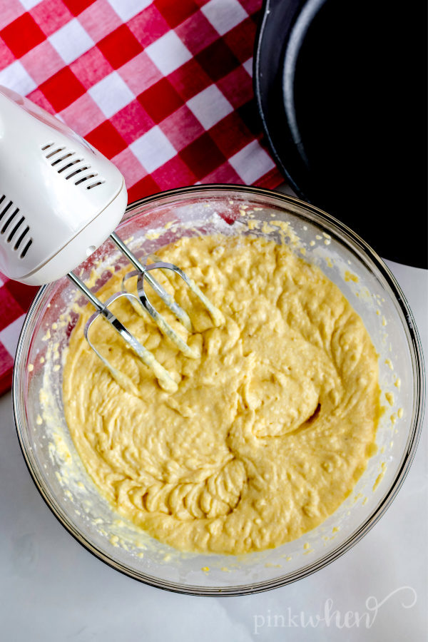 Mixed ingredients for cornbread recipe.
