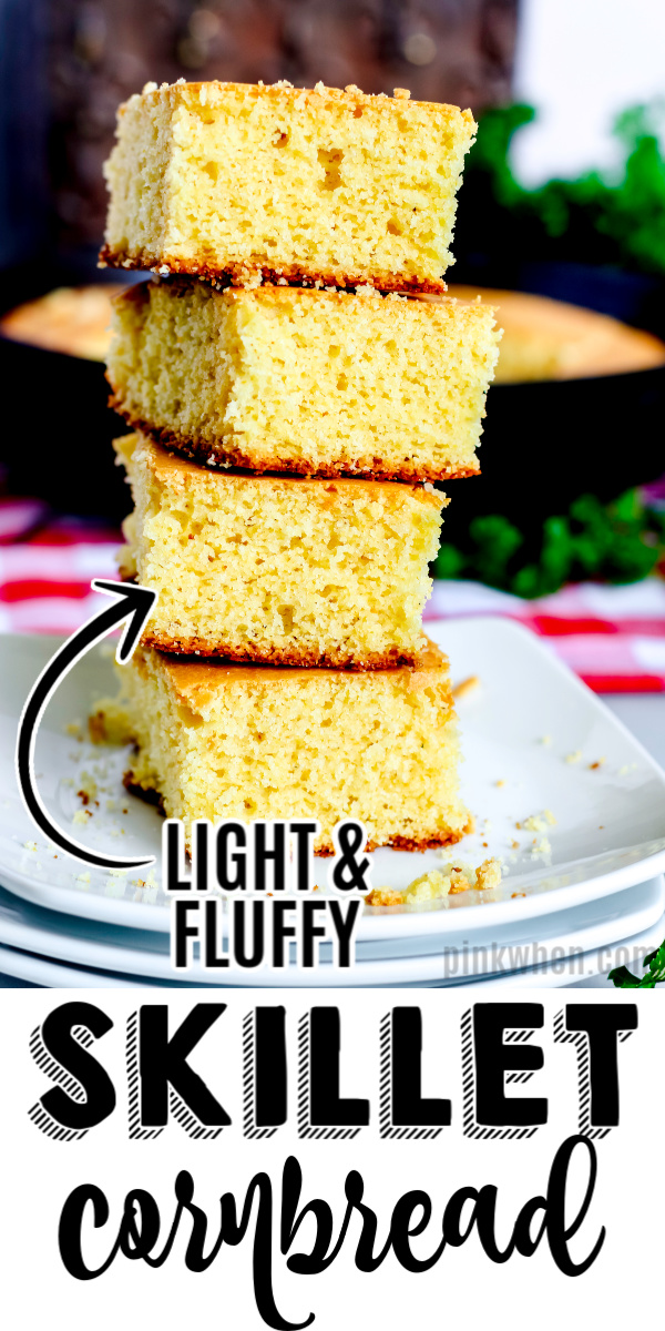 Skillet Cornbread is a quick and easy recipe that is made with just a handful of ingredients. It's the perfect easy cast iron skillet cornbread recipe that can be used with all of your favorite soups, stews, chili's, and more!