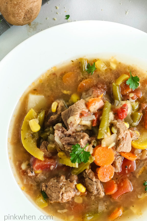 Vegetable Beef Stew in a bowl ready to eat. 