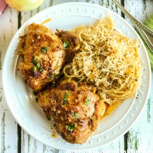 Blackened Chicken Thighs in garlic butter sauce.