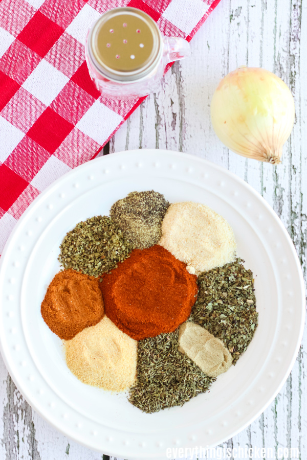 blackened seasoning spices on a plate before mixing and storing.