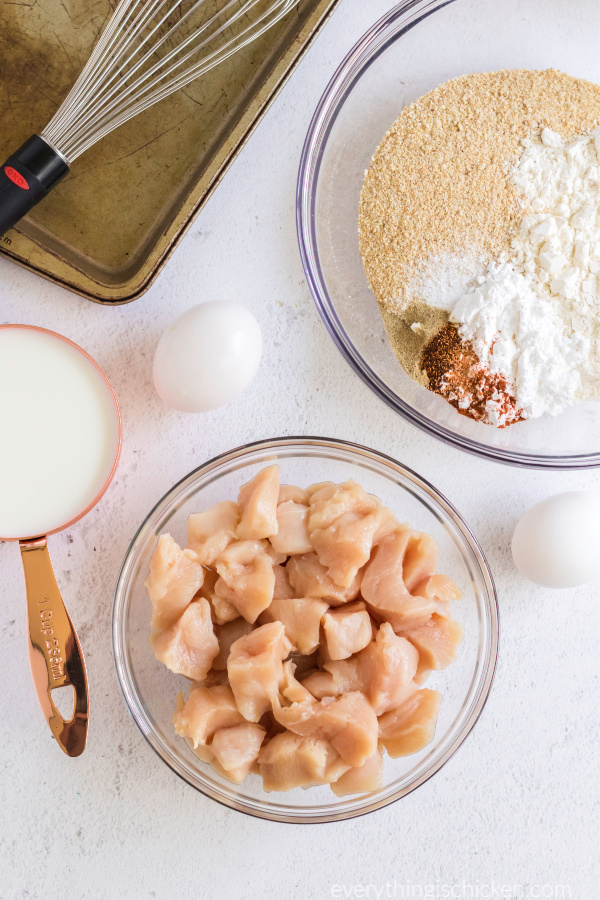 Ingredients needed to make Chick Fil A Chicken Nuggets at home. 