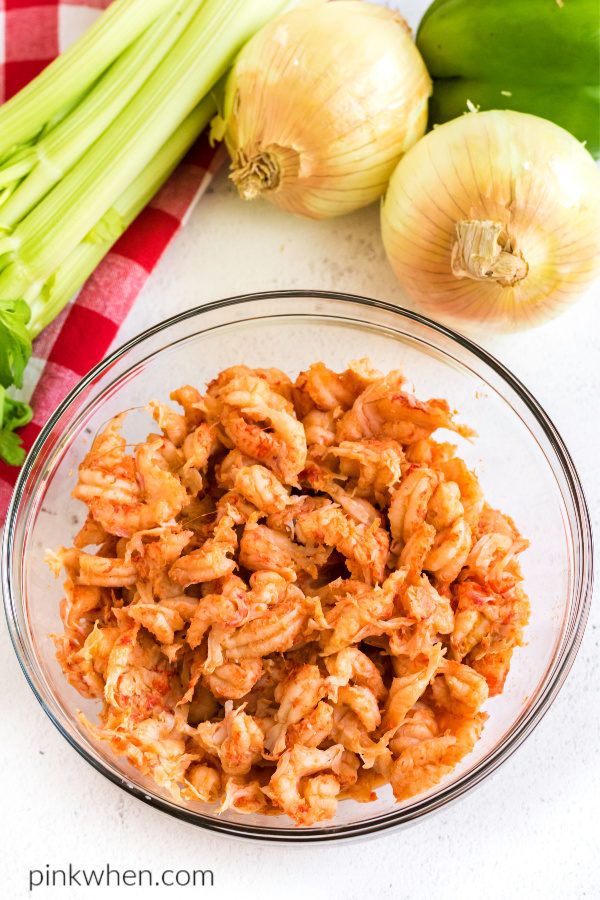 Ingredients needed to make a crawfish etouffee recipe. 