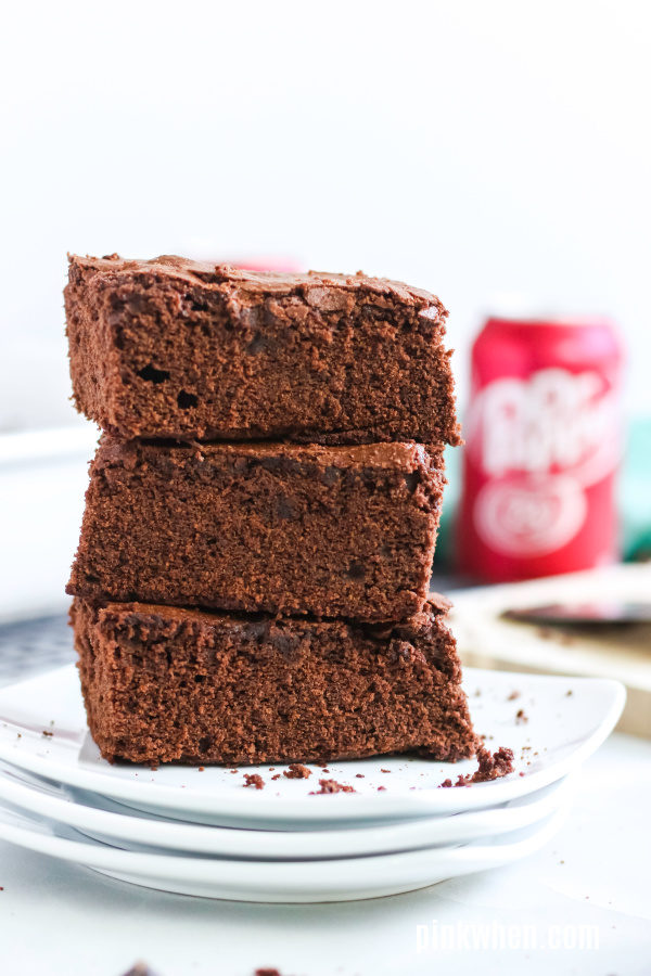 Stacked Dr. Pepper brownies ready to serve. 
