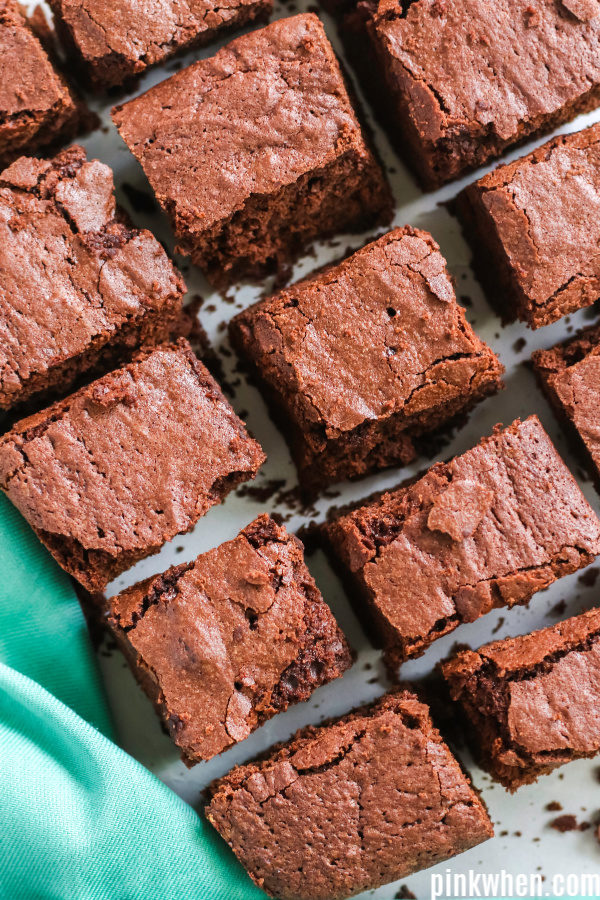 Dr. Pepper Brownies cut into small pieces and ready to serve. 