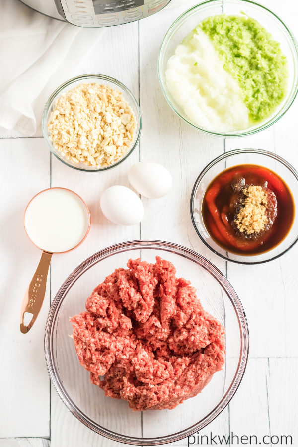 Ingredients to make meatloaf. 
