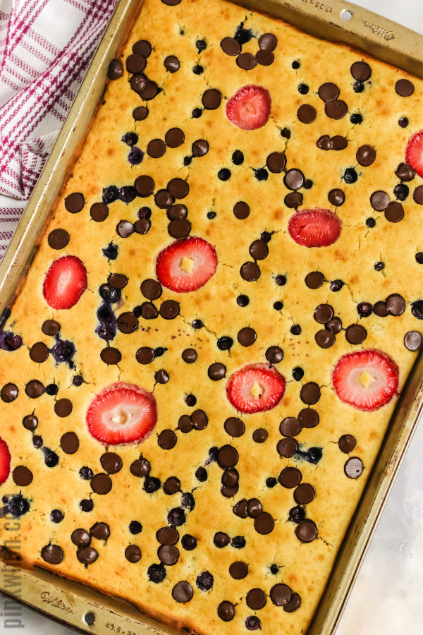 Pancake made in a sheet pan. 