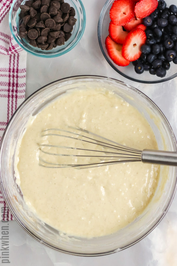 Homemade pancake mix and additions ready to make.