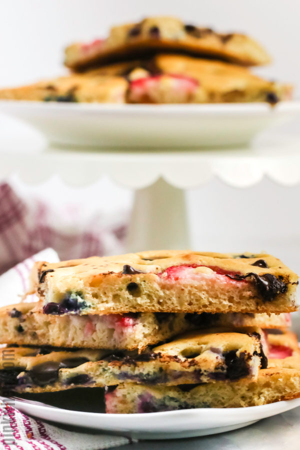Sheet Pan Pancakes cut and ready to serve.