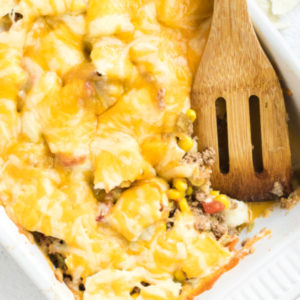 Taco Casserole scooped from a dish.