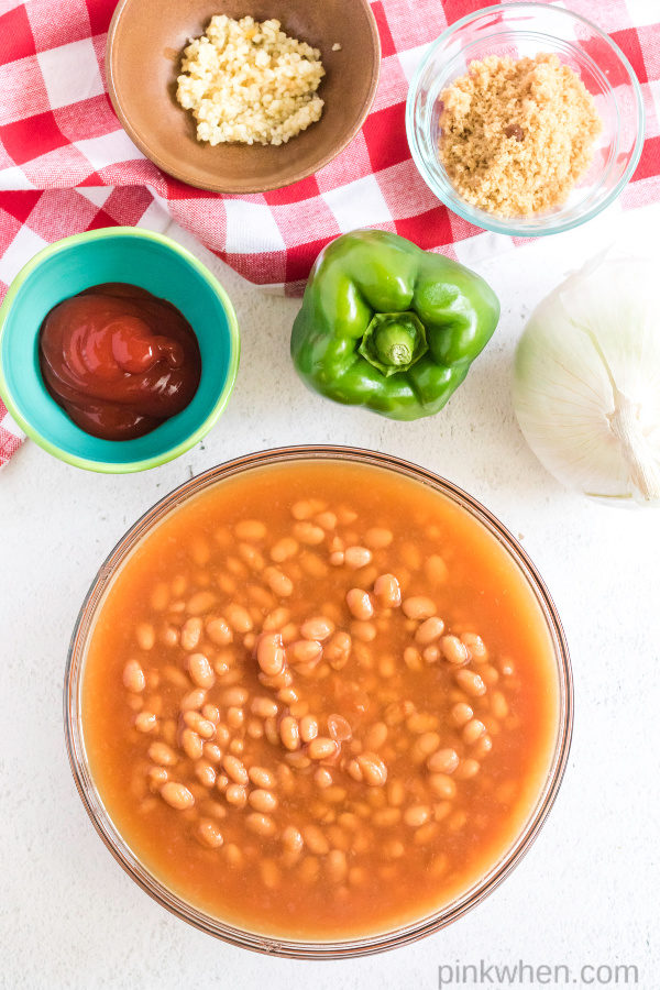Ingredients needed for baked beans. 