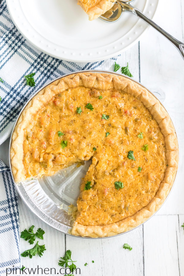 Crawfish Pie sliced and ready to serve.