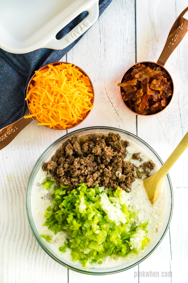 Mixing ingredient for hamburger casserole.