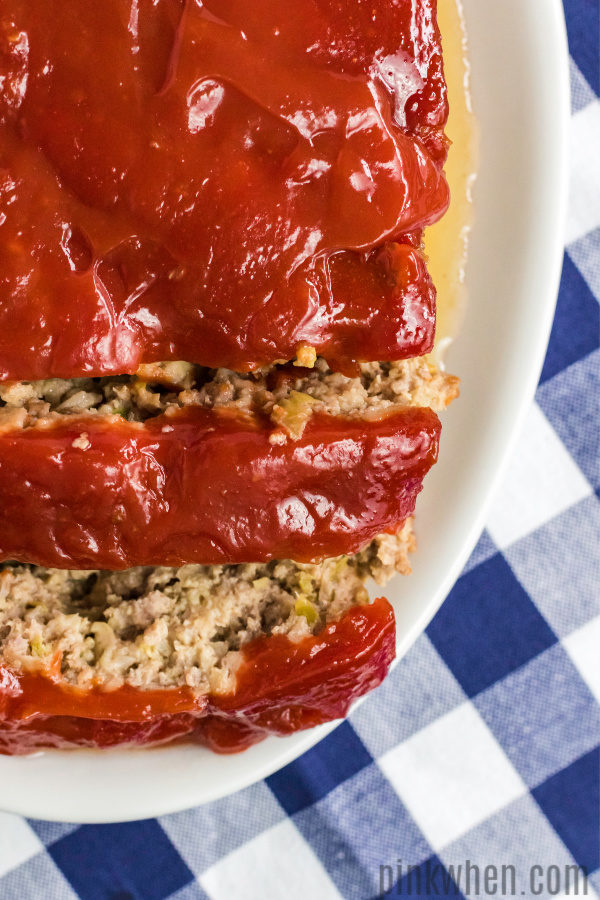 Thick and hearty sliced meatloaf. 