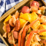 Cajun boiled seafood on a platter ready to serve.