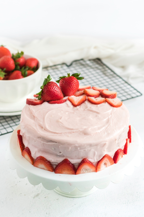 Strawberry Cake with cream cheese frosting and fresh strawberries