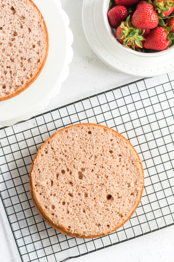 Strawberry Cake with tops cut off. 