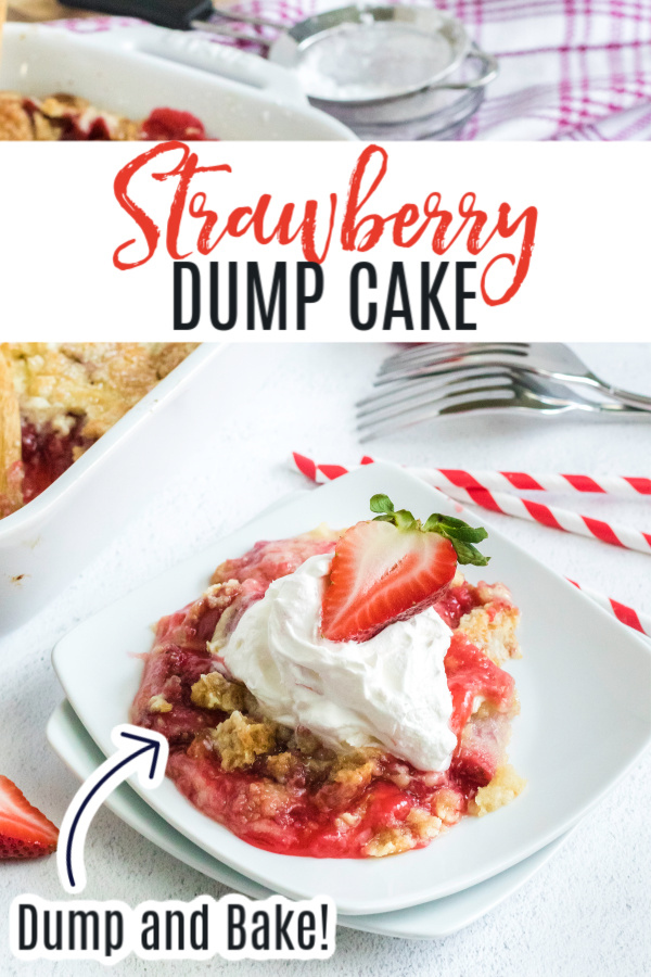 This delicious strawberry dump cake is made with strawberry filling, fresh strawberries, powdered sugar, vanilla cake mix, and butter. It's one of my favorite easy desserts that is as easy as dumping the ingredients and baking. If you love fresh strawberries packed with tons of sweet flavors you're going to love this easy strawberry dessert.