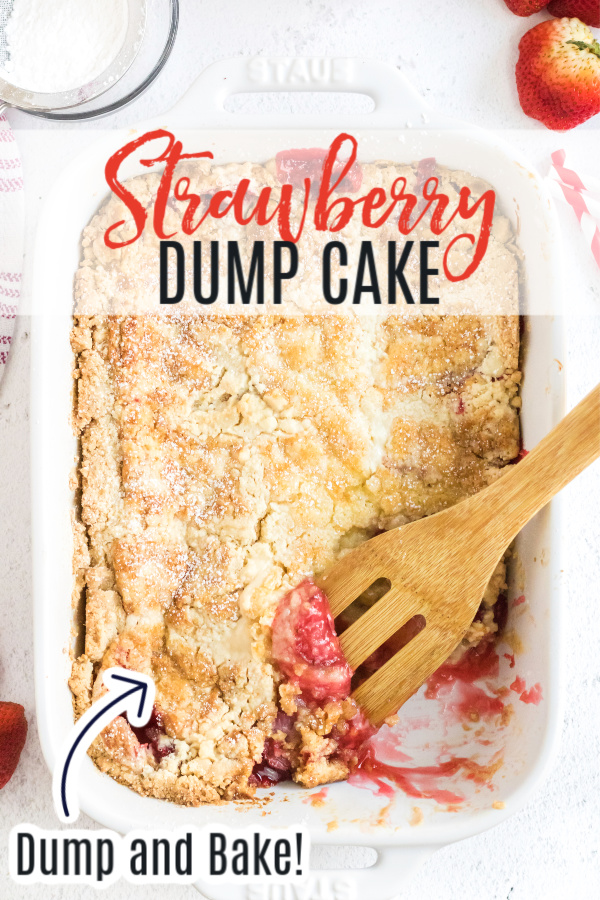 This delicious strawberry dump cake is made with strawberry filling, fresh strawberries, powdered sugar, vanilla cake mix, and butter. It's one of my favorite easy desserts that is as easy as dumping the ingredients and baking. If you love fresh strawberries packed with tons of sweet flavors you're going to love this easy strawberry dessert.