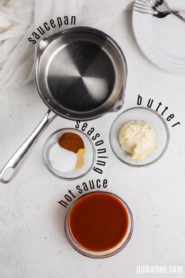 Seasoning and ingredients needed for air fryer hot sauce.