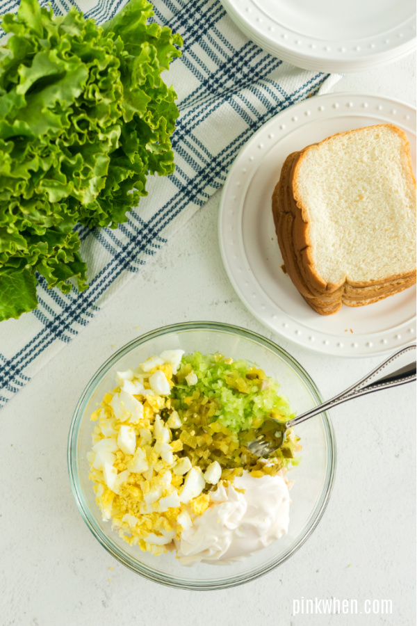 Chick Fil A Chicken Salad ingredients in a bowl.