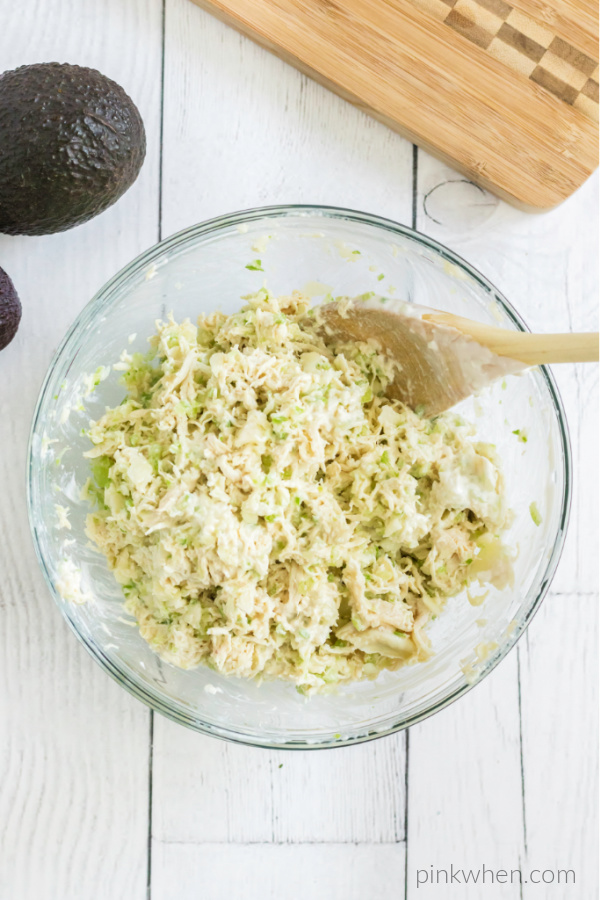 Chicken salad in a bowl and ready to serve. 