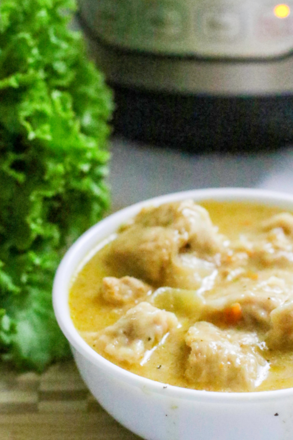 Chicken and dumplings made in the Instant Pot.