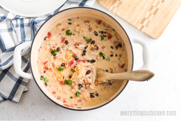 Crack chicken chili in a large dish and ready to serve.
