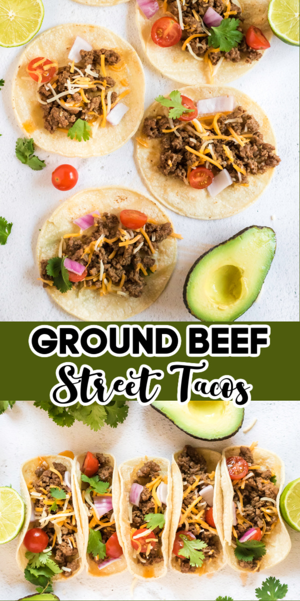 These delicious Street Tacos are made with ground beef, shredded cheese, cherry tomatoes, fresh cilantro, salsa, and more. It's a quick and easy recipe the whole family will love.