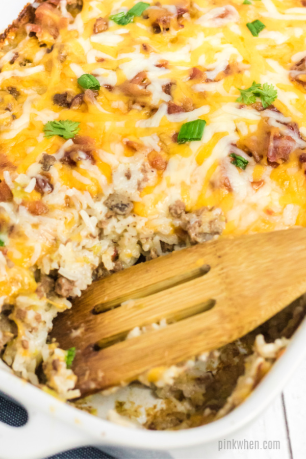 Hamburger Casserole scooped and ready to eat.