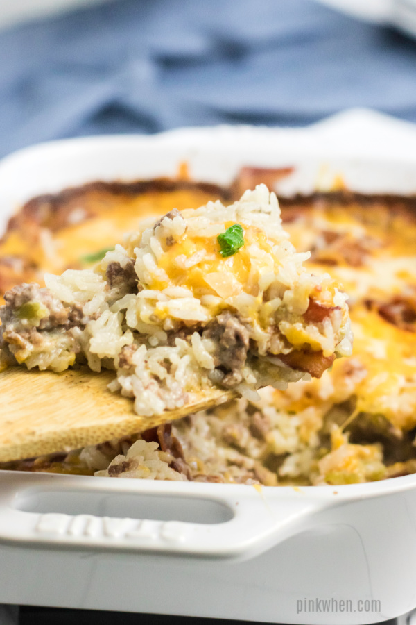 A scoop of hamburger casserole.