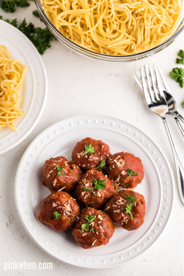 Homemade Italian Meatballs tossed in marinara sauce.