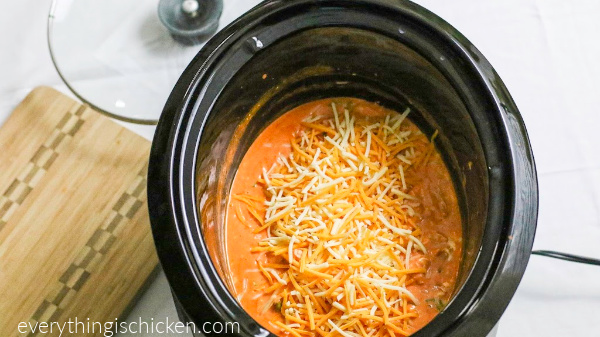 Buffalo Chicken Dip in a crock pot.