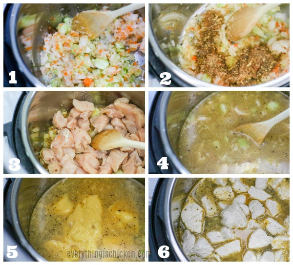 Collage of steps to make instant pot chicken and dumplings