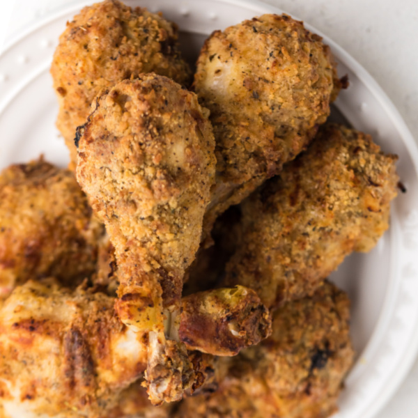 Air Fryer Copycat KFC Chicken on a white plate.