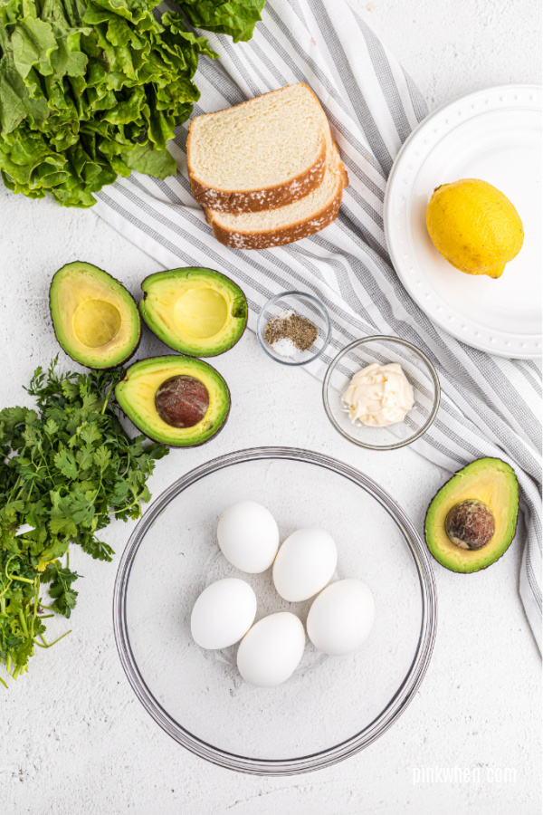 Avocado egg salad ingredients.