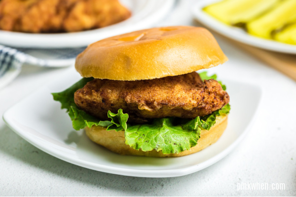 Chick Fil A Chicken Sandwich on a plate and ready to serve. 