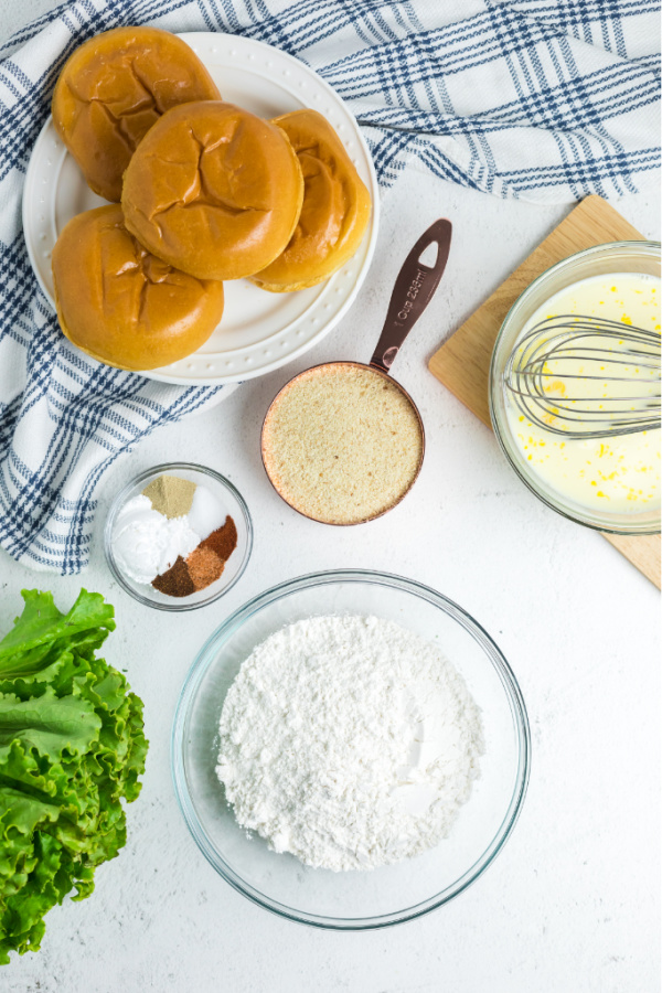 flour, seasonings, and breadcrumbs ready to mix. 