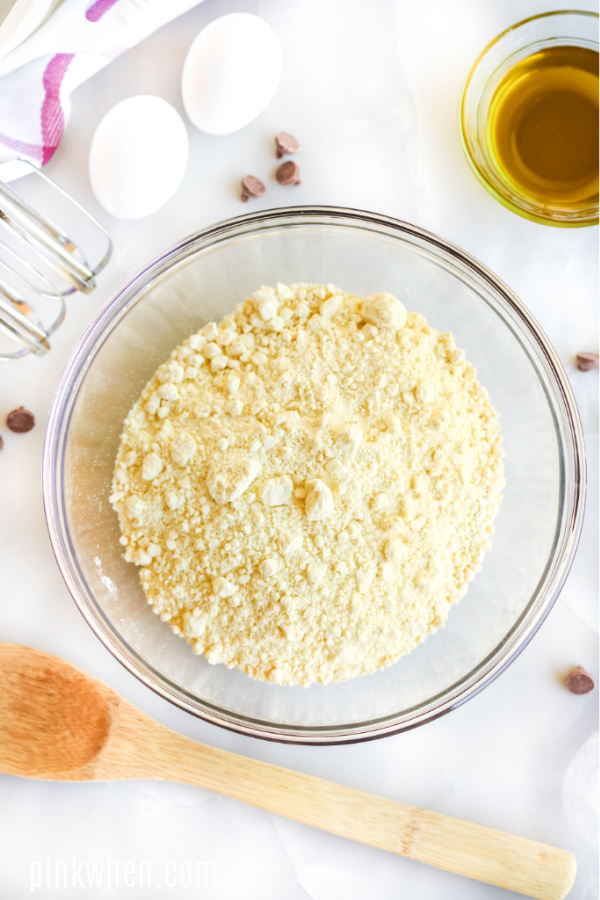Ingredients needed for chocolate chip cookie bars.