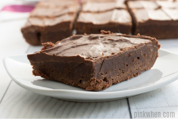 Delicious lunch lady brownie on a plate ready to eat.
