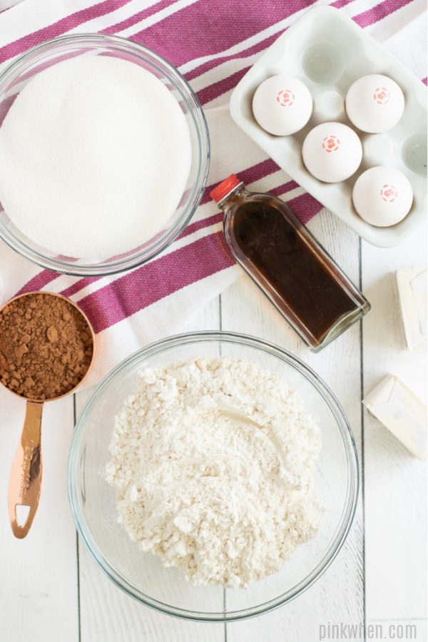 Ingredients needed to make brownies. 