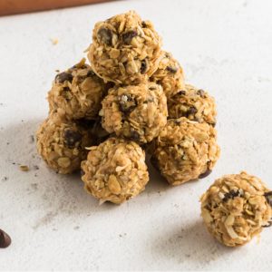 Protein Balls stacked in a pyramid.