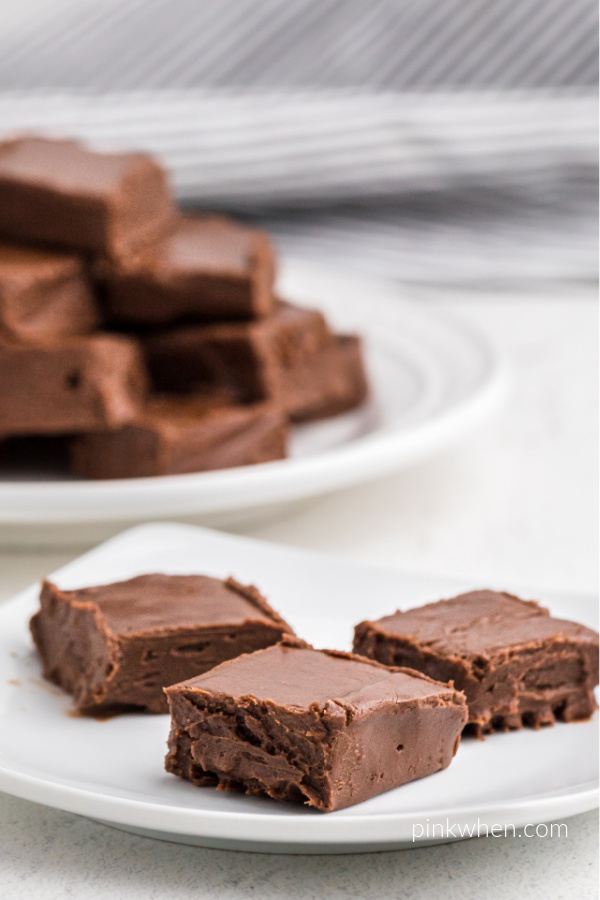 2 ingredient fudge on a white plate. 