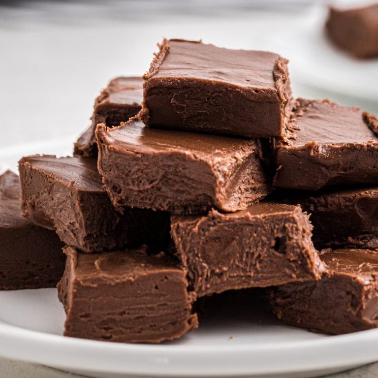 2 ingredient fudge stacked on a white plate